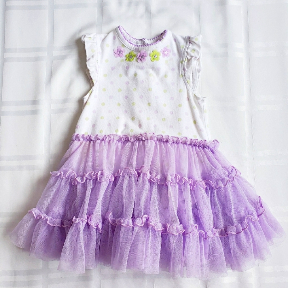 LITTLE ME 24 Month white dress with purple tulle skirt